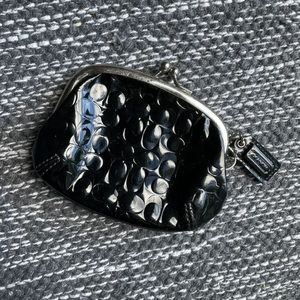 COACH black PU leather coin purse
